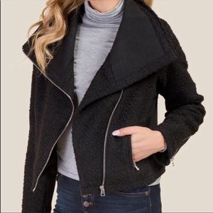 NEW Miami Francesca’s Black Boucle Cropped Moto Jacket Size medium Silver